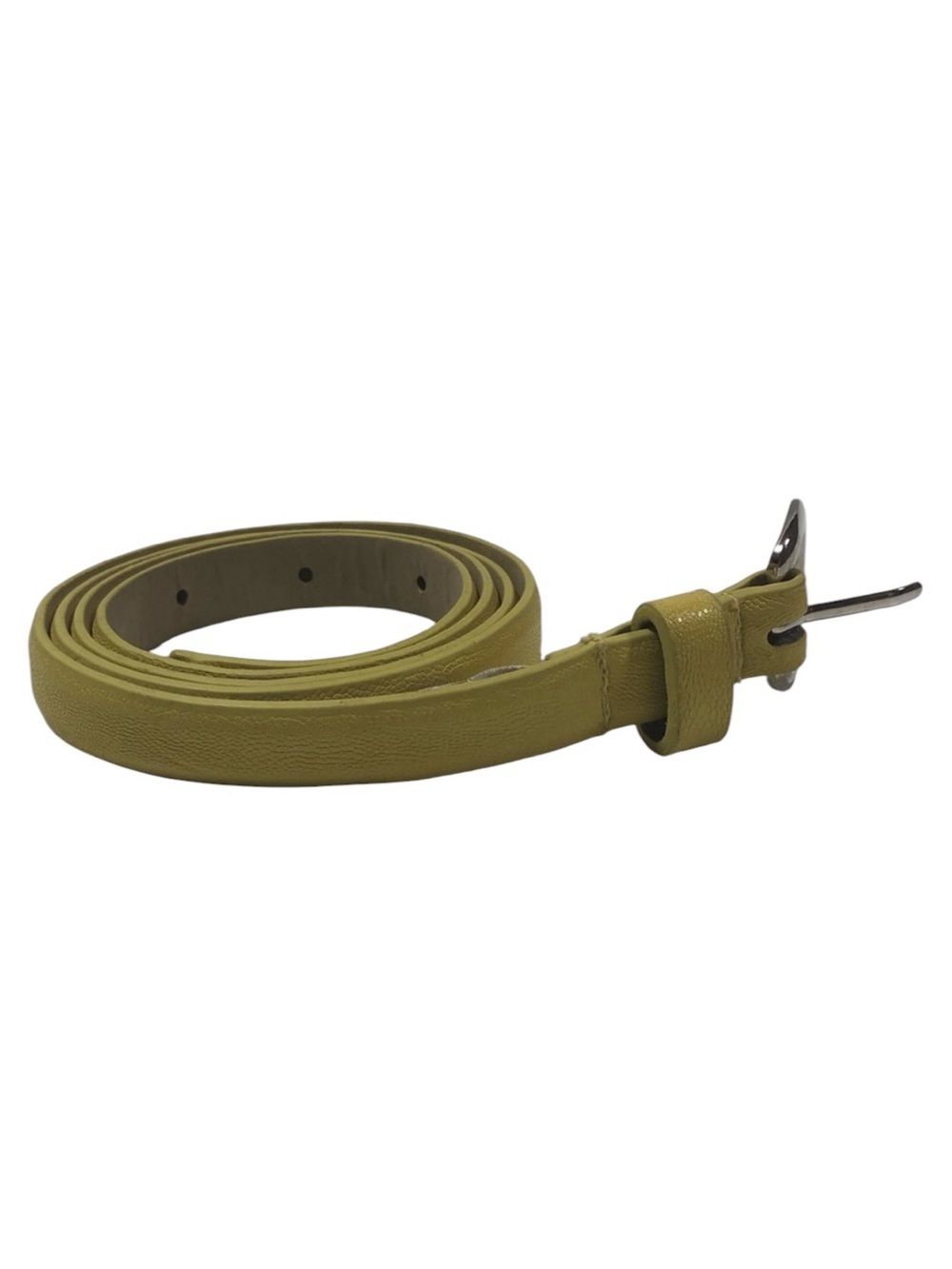 Faux Leather Yellow Skinny Belt with Sliver Buckle